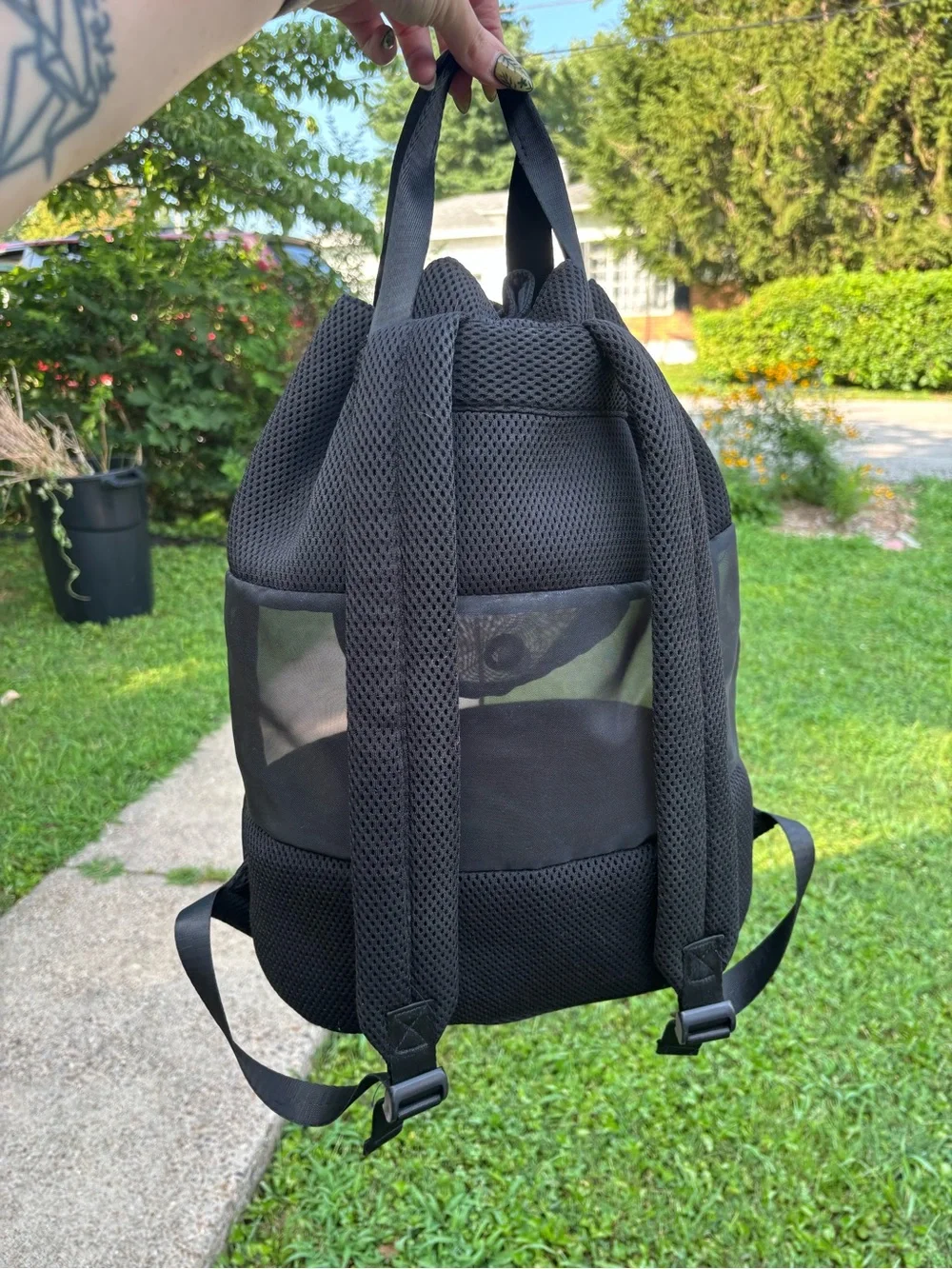 Target Black Mesh Drawstring Tote Bag